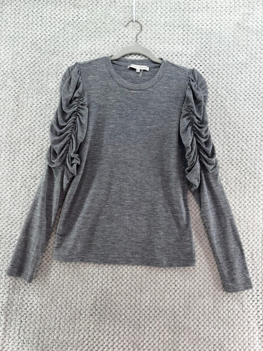 English Factory Crew Neck Top Womens XS Heather Gray Rushed Long Sleeves